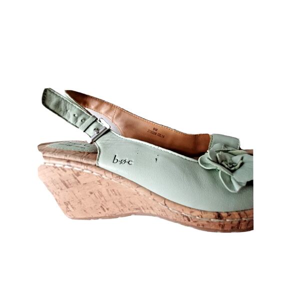BOC Born Concept Womens Sz 9 Wedge Slingback Sandals Heels Green Flower C - Picture 7 of 8